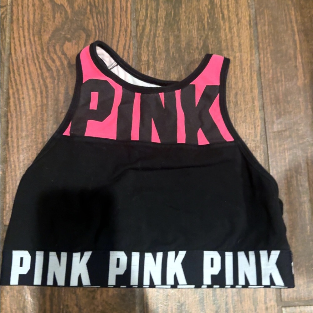 PINK Victoria's Secret Black and Pink Sports Bra